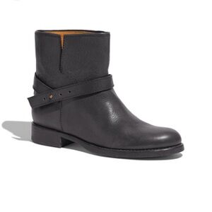 Madewell The Biker Black Leather Slip-On Moto Combat Biker Ankle Boots